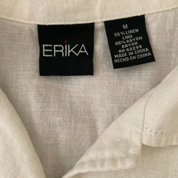 White Short Sleeve Linen Blouse - Picture 2 of 2